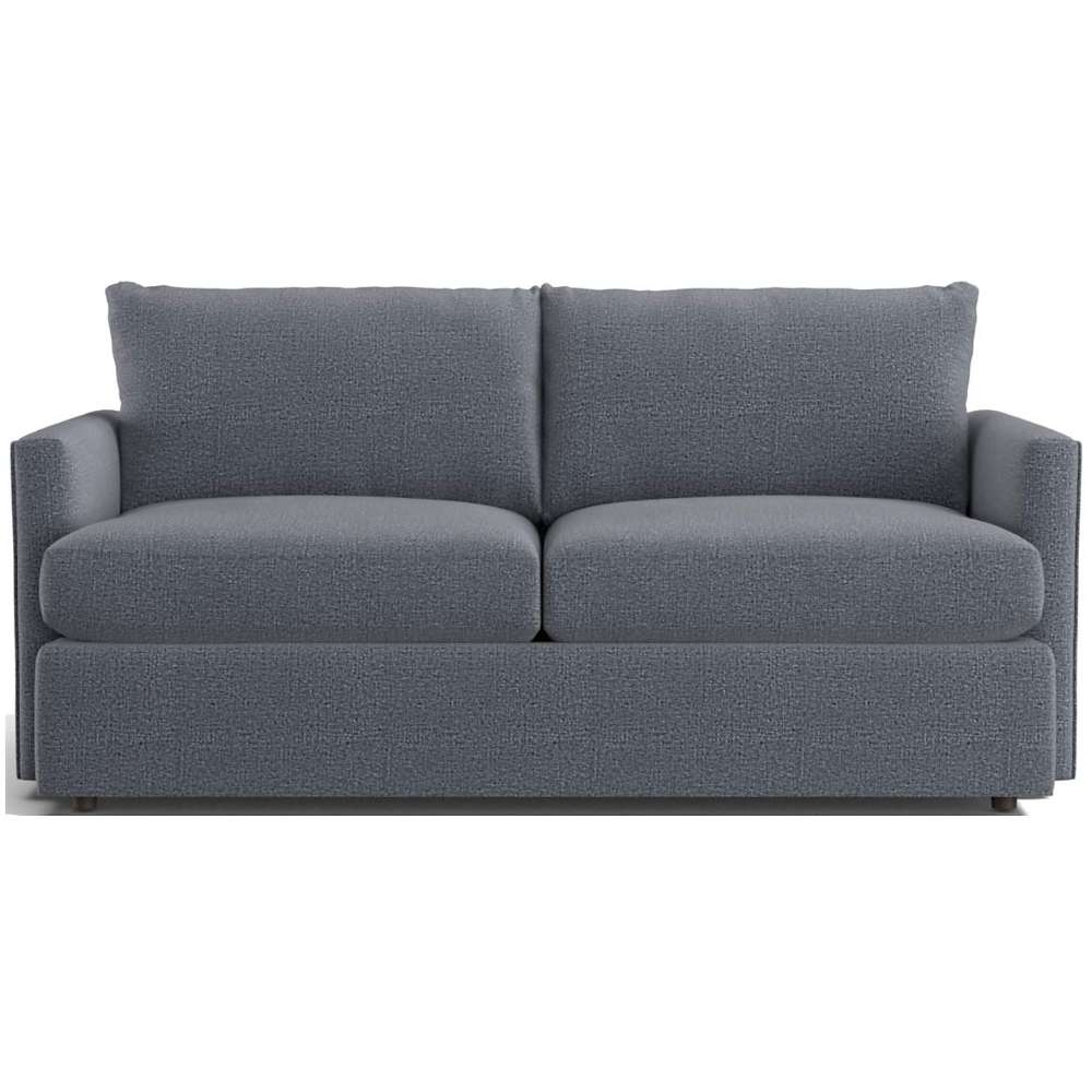 Fabric Indigo (Mossa Chenille) Crate & Barrel Lounge Sofa with indigo chenille upholstery, oversized cushions, and a sleek contemporary design