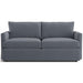 Fabric Indigo (Mossa Chenille) Crate & Barrel Lounge Sofa with indigo chenille upholstery, oversized cushions, and a sleek contemporary design