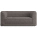Fabric Ink (Riccio Recycled Textured Weave) Crate & Barrel Contour Sofa in dark gray textured woven fabric with rounded arms and a deep cushioned seat