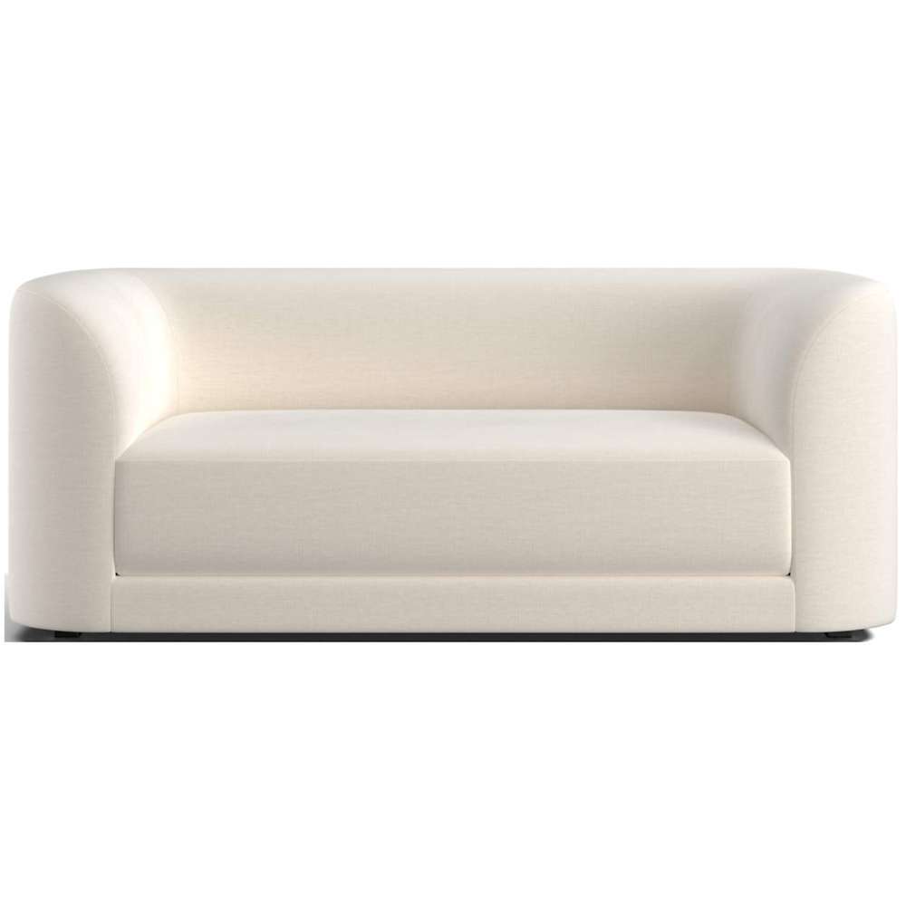 Fabric Ivory (Cypress Chenille) Crate & Barrel Contour Sofa in ivory chenille fabric with soft rounded arms, a deep seat cushion, and a clean minimalist style