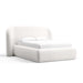 Fabric Ivory (Serene Textured Weave) Crate & Barrel Adelaide Curved Upholstered Bed in ivory textured fabric with a curved headboard and a fully upholstered platform