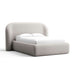 Fabric Khaki (Serene Textured Weave) Crate & Barrel Adelaide Curved Upholstered Bed upholstered in light khaki textured fabric with a rounded headboard and padded platform