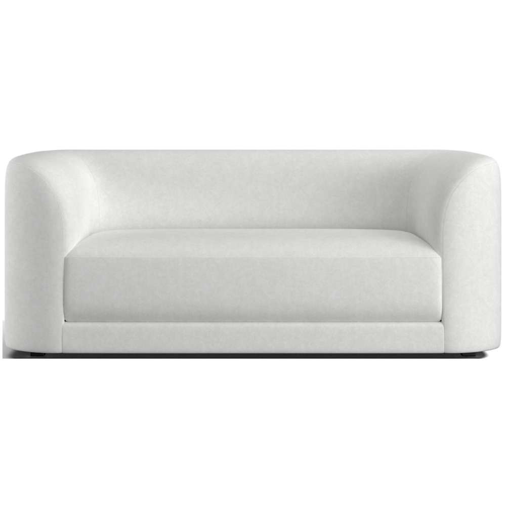 Fabric Lace (Douglas Microfiber) Crate & Barrel Contour Sofa upholstered in soft white microfiber with rounded arms, a deep seat, and a sleek modern silhouette