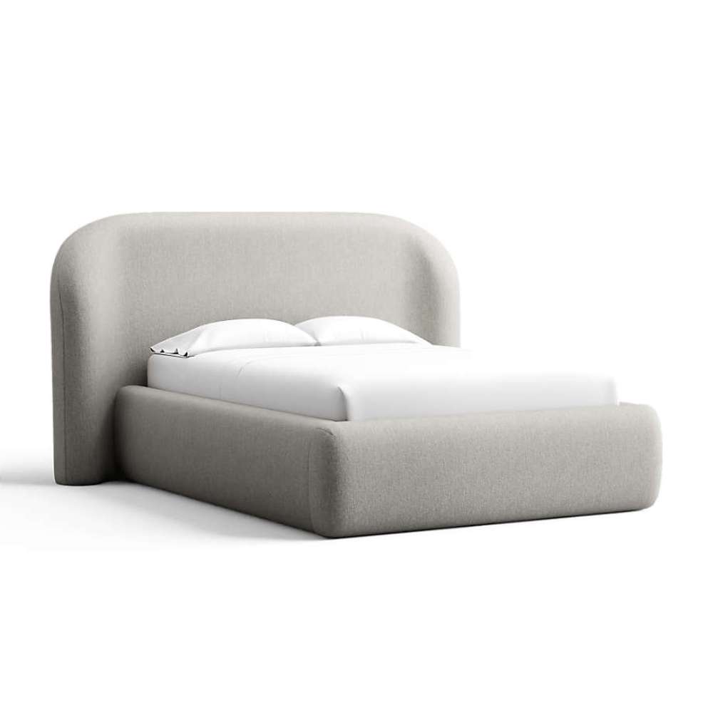 Fabric Metal (Icon Chenille) Crate & Barrel Adelaide Curved Upholstered Bed featuring soft metal gray chenille with a rounded headboard and cushioned rails