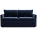 Fabric Navy (View Microfiber) Crate & Barrel Lounge Sofa with rich navy microfiber upholstery, deep seat cushions, and a sleek modern profile