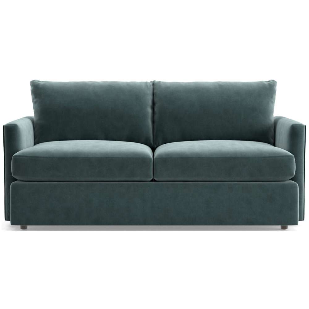 Fabric Nile (View Microfiber) Crate & Barrel Lounge Sofa with soft nile green microfiber upholstery, plush cushions, and clean-lined track arms