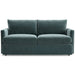 Fabric Nile (View Microfiber) Crate & Barrel Lounge Sofa with soft nile green microfiber upholstery, plush cushions, and clean-lined track arms