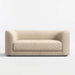 Fabric Oat (Riccio Recycled Textured Weave) Crate & Barrel Contour Sofa in oat-colored textured weave fabric with rounded arms, a wide seat cushion, and a minimalist profile
