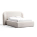 Fabric Oatmeal (Serene Textured Weave) Crate & Barrel Adelaide Curved Upholstered Bed wrapped in oatmeal textured fabric with a curved headboard and plush platform