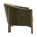Fabric Olive (Como Velvet) Crate & Barrel Contour Sofa side view highlighting its curved olive velvet back and solid walnut wood frame