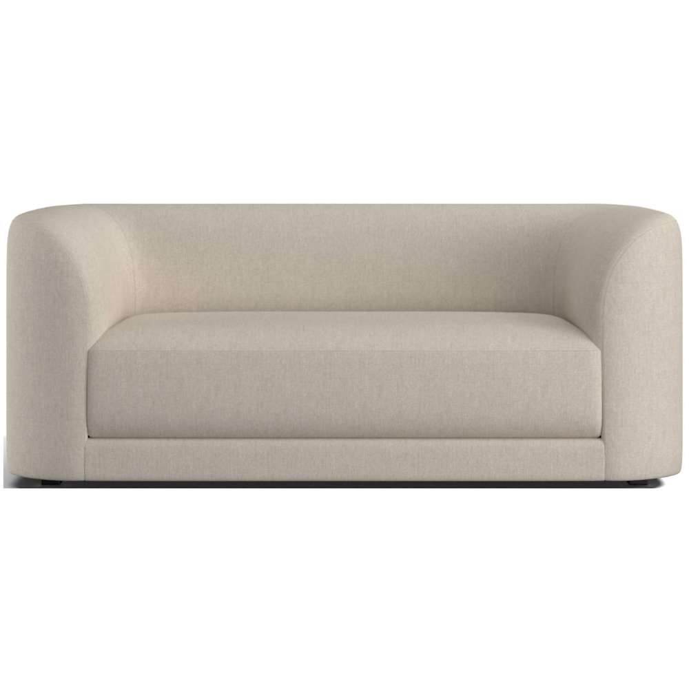 Fabric Pearl (Icon Chenille) Crate & Barrel Contour Sofa featuring pearl chenille upholstery, rounded arms, and a clean contemporary silhouette