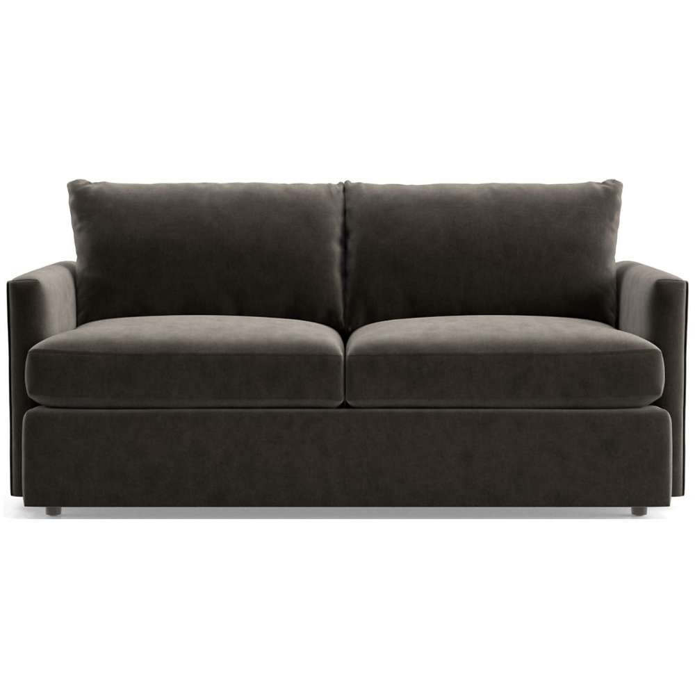 Fabric Pewter (View Microfiber) Crate & Barrel Lounge Sofa with rich pewter microfiber upholstery, deep cushions, and clean track arms for a modern look