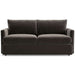 Fabric Pewter (View Microfiber) Crate & Barrel Lounge Sofa with rich pewter microfiber upholstery, deep cushions, and clean track arms for a modern look