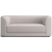 Fabric Powder (Tahoe Chenille) Crate & Barrel Contour Sofa upholstered in soft light gray chenille with rounded arms, a deep seat, and a sleek modern silhouette