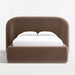 Fabric Rosewood (Palisades Recycled Chenille) Crate & Barrel Adelaide Curved Upholstered Bed shown from the front with rosewood chenille upholstery, a curved headboard, and a padded footboard