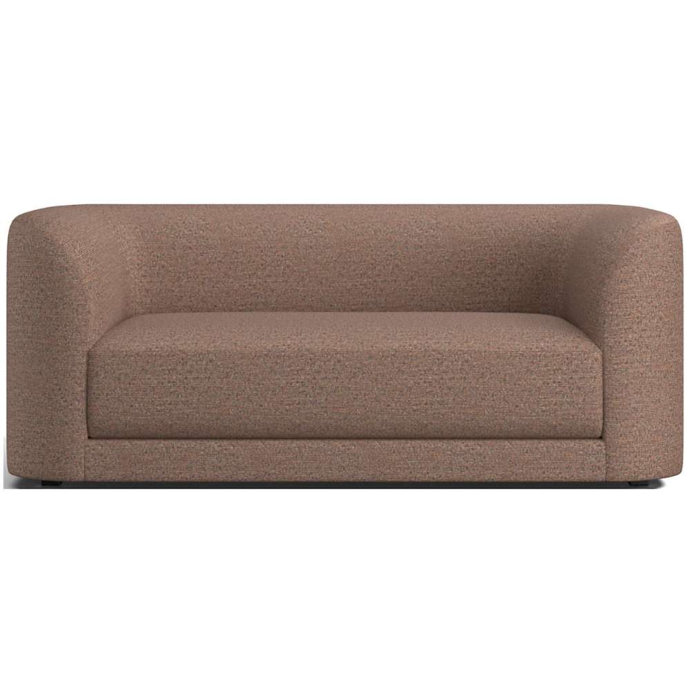 Fabric Rust (Motley Boucle) Crate & Barrel Contour Sofa in rust-colored boucle fabric with rounded arms, a wide seat cushion, and a modern low-profile frame