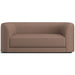 Fabric Rust (Motley Boucle) Crate & Barrel Contour Sofa in rust-colored boucle fabric with rounded arms, a wide seat cushion, and a modern low-profile frame