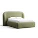 Fabric Sage (Linen Linen Weave) Crate & Barrel Adelaide Curved Upholstered Bed in sage green linen upholstery with a rounded headboard and soft upholstered platform