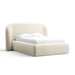Fabric Sand (Doux Chenille) Crate & Barrel Adelaide Curved Upholstered Bed upholstered in creamy sand chenille with a curved headboard and cushioned frame