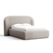 Fabric Sand (Icon Chenille) Crate & Barrel Adelaide Curved Upholstered Bed in light sand chenille with a rounded headboard and fully upholstered base