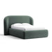 Fabric Slate (Palisades Recycled Chenille) Crate & Barrel Adelaide Curved Upholstered Bed upholstered in slate green chenille with a rounded headboard and fully upholstered frame