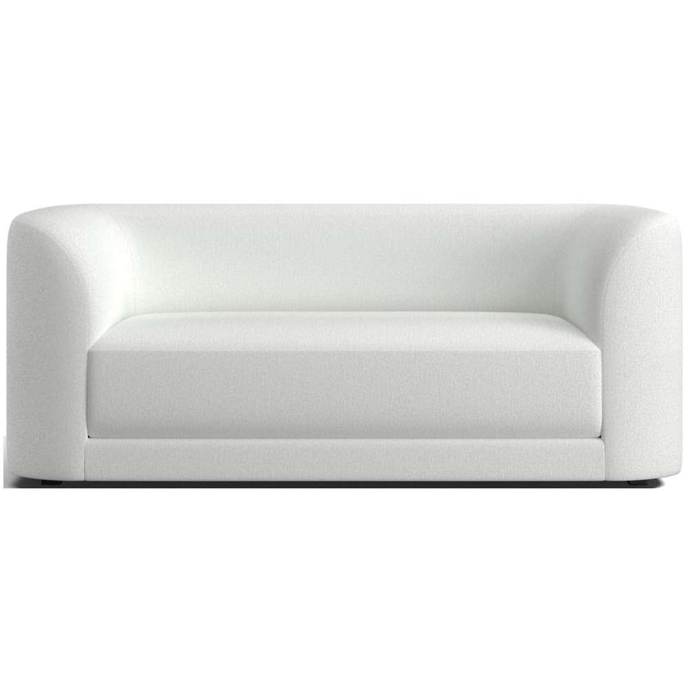 Fabric Snow (Tessa Textured Weave) Crate & Barrel Contour Sofa in bright white textured weave fabric with rounded arms and a clean modern profile