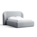 Fabric Spa (Icon Chenille) Crate & Barrel Adelaide Curved Upholstered Bed in soft spa blue chenille with a curved headboard and padded platform