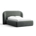 Fabric Storm (Monet Recycled Chenille) Crate & Barrel Adelaide Curved Upholstered Bed wrapped in storm gray chenille with a curved headboard and plush upholstered frame