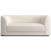 Fabric Tapioca (Lucie Boucle) Crate & Barrel Contour Sofa featuring creamy white boucle upholstery, rounded arms, and a deep cushioned seat with a modern look
