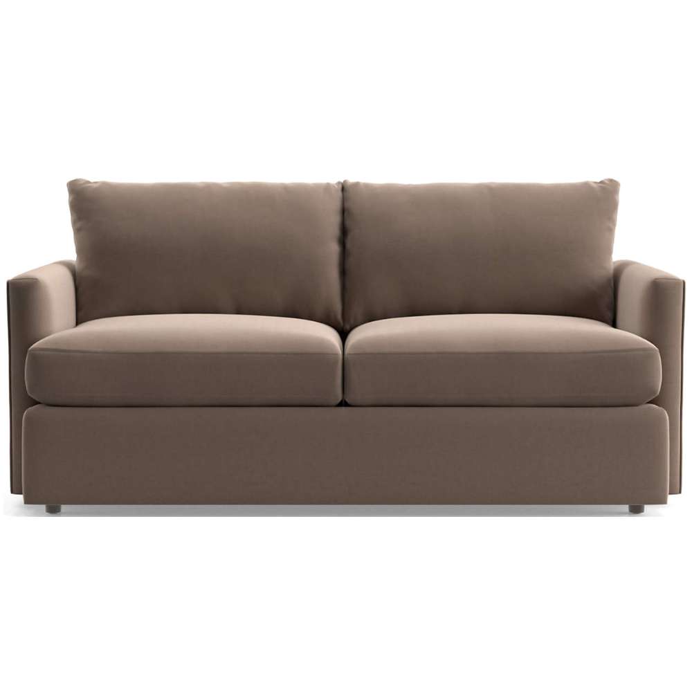 Fabric Taupe (View Microfiber) Crate & Barrel Lounge Sofa with soft taupe microfiber upholstery, oversized cushions, and straight track arms