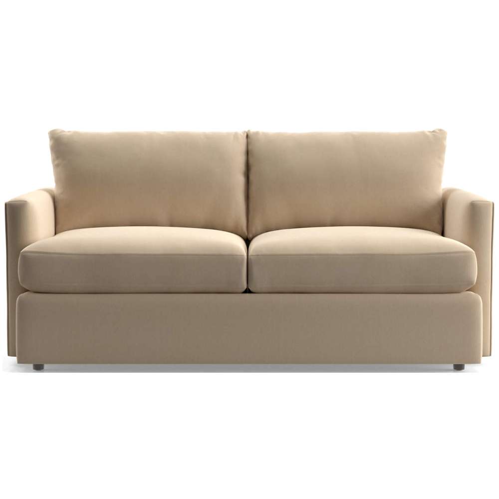 Fabric Wheat (View Microfiber) Crate & Barrel Lounge Sofa with warm wheat microfiber upholstery, plush seat cushions, and clean-lined track arms