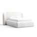 Fabric White (Icon Chenille) Crate & Barrel Adelaide Curved Upholstered Bed in white chenille upholstery with a rounded headboard and fully upholstered base