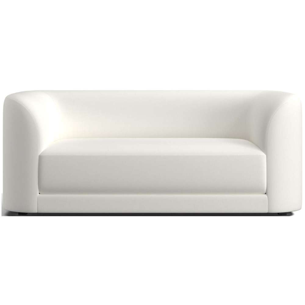 Fabric White (Icon Chenille) Crate & Barrel Contour Sofa upholstered in bright white chenille with rounded sides and a spacious seat cushion