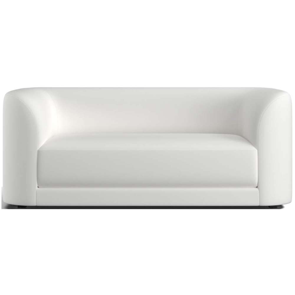 Fabric White (Solana Canvas) Crate & Barrel Contour Sofa featuring crisp white canvas upholstery, smooth curved arms, and a sleek contemporary design
