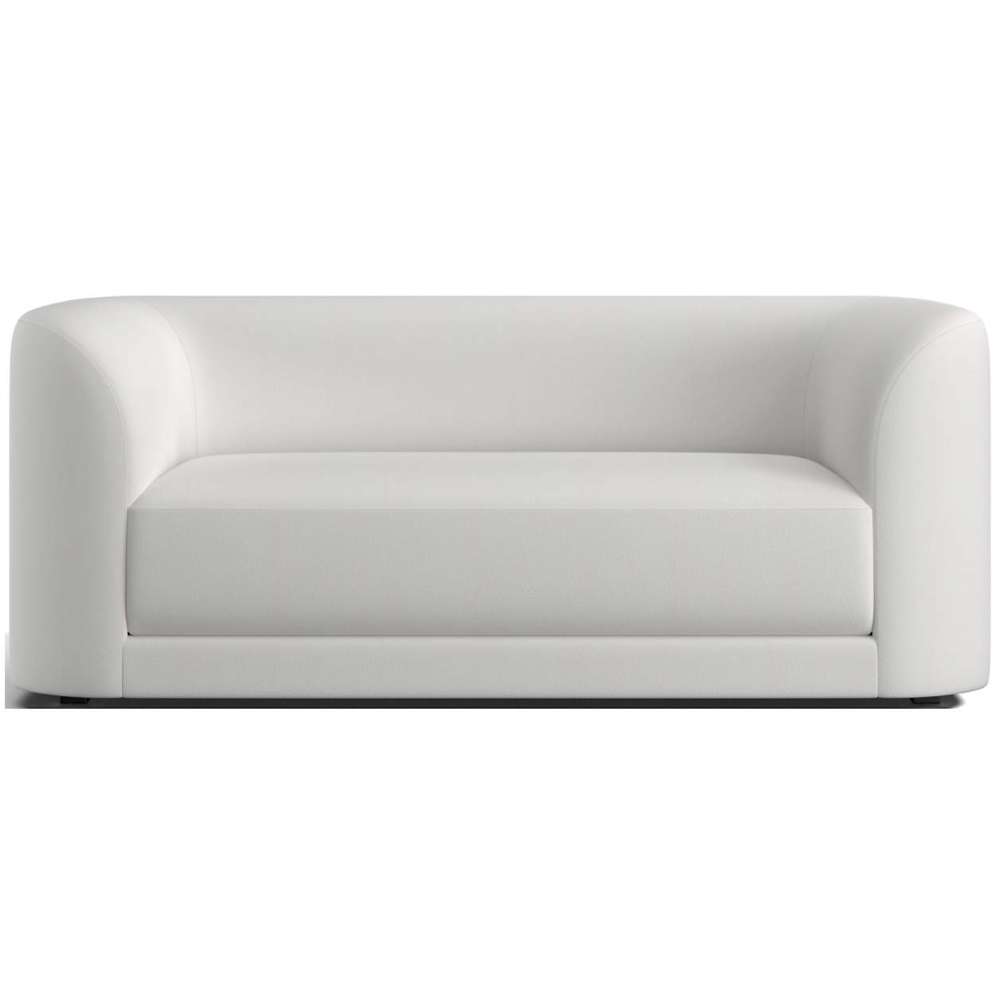 Fabric White (View Microfiber) Crate & Barrel Contour Sofa upholstered in soft white microfiber with rounded arms, a deep seat, and a minimalist profile