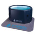 Filled with blue water on a protective mat, Golden Designs Dynamic Cold Therapy Inflatable Oval Cold Plunge features a deep oval tub with padded sides