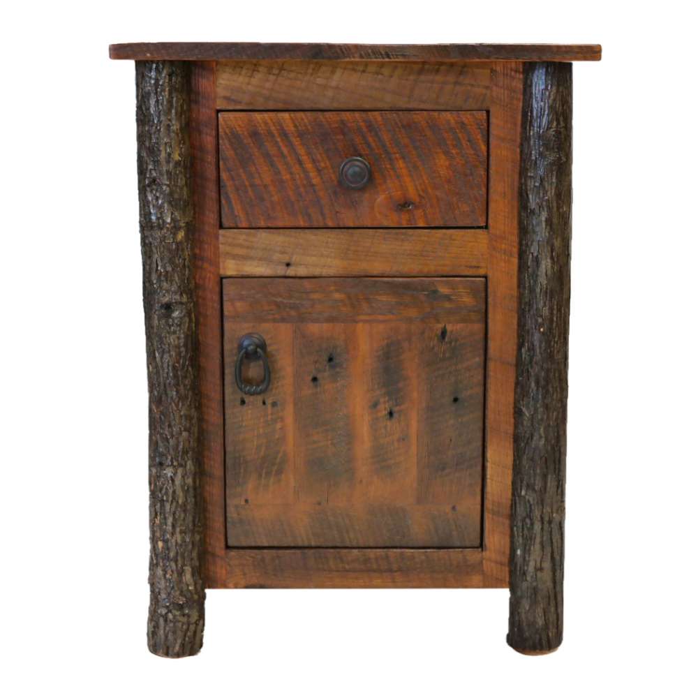 Fireside Lodge Appalachian Enclosed Nightstand includes a single top drawer and a lower cabinet door with iron-style handles