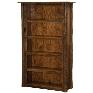 Fireside Lodge Appalachian Large Bookshelf is a tall, rustic wooden bookshelf with a dark natural finish, thick log-style sides, and five open shelves designed for storing books or décor