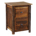 Fireside Lodge Appalachian Two Drawer File Cabinet is a rustic wooden cabinet with two drawers, log-style bark-covered legs, and a natural handcrafted wood finish