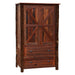 Fireside Lodge Appalachian Two Drawer Wardrobe is a tall, rustic dark-wood cabinet with barn-style double doors on top and two wide drawers below