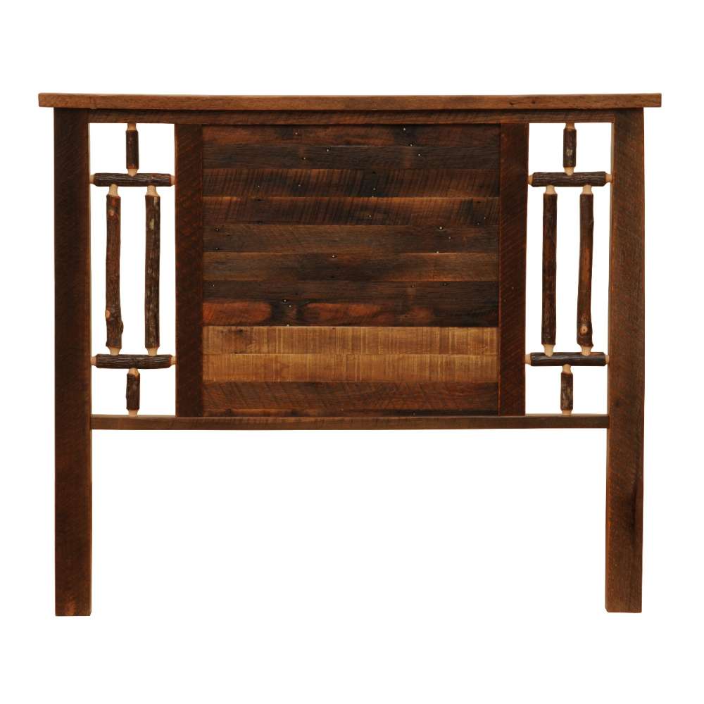 Fireside Lodge Appalachian Windowpane Headboard is a dark rustic wood headboard with windowpane-style side slats and a solid center panel