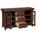 Fireside Lodge Appalachian Windowpane Sideboard with doors and drawers open, showing interior shelves and spacious storage compartments