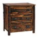 Fireside Lodge Appalachian XL Three Drawer Nightstand features a rustic wooden design with three spacious drawers and black cup-style handles