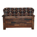 Fireside Lodge Barnwood Americana Loveseat from the back, featuring a patchwork-style reclaimed wood panel and the curved patterned upholstery above it