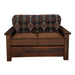 Fireside Lodge Barnwood Americana Loveseat without pillows, displaying its simple two-cushion design and bold patterned backrest