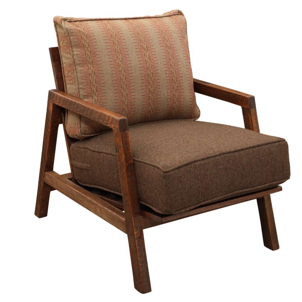 Fireside Lodge Barnwood Club Lounge Chair with Standard Back featuring a rustic wooden frame and thick brown cushions