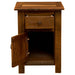 Fireside Lodge Barnwood Enclosed Nightstand is shown with the cabinet door open beneath a closed drawer