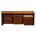 Fireside Lodge Barnwood Entry Bench displayed with all three drawers pulled open