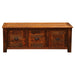 Fireside Lodge Barnwood Entry Bench shown from the front with its three square wooden drawers closed