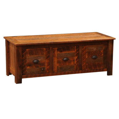 Fireside Lodge Barnwood Entry Bench viewed at an angle with all drawers closed